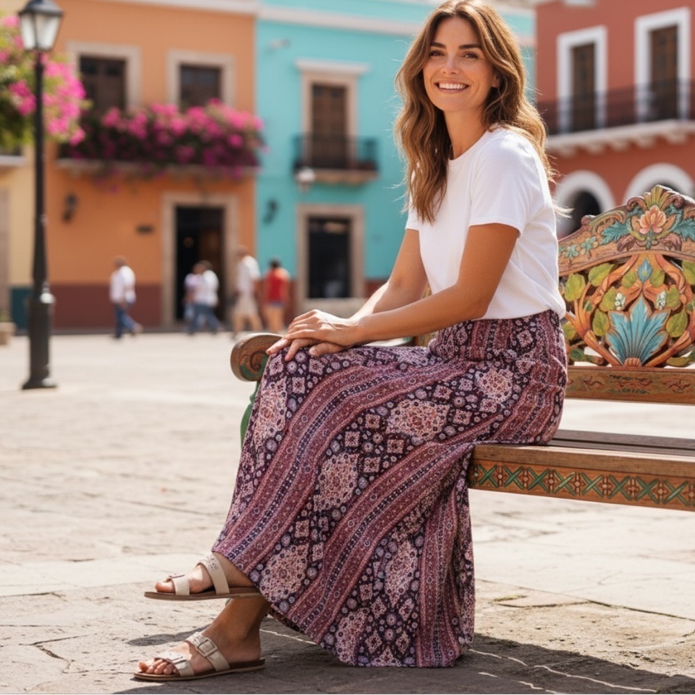 Rue21 boho striped side slit maxi long skirt 1x